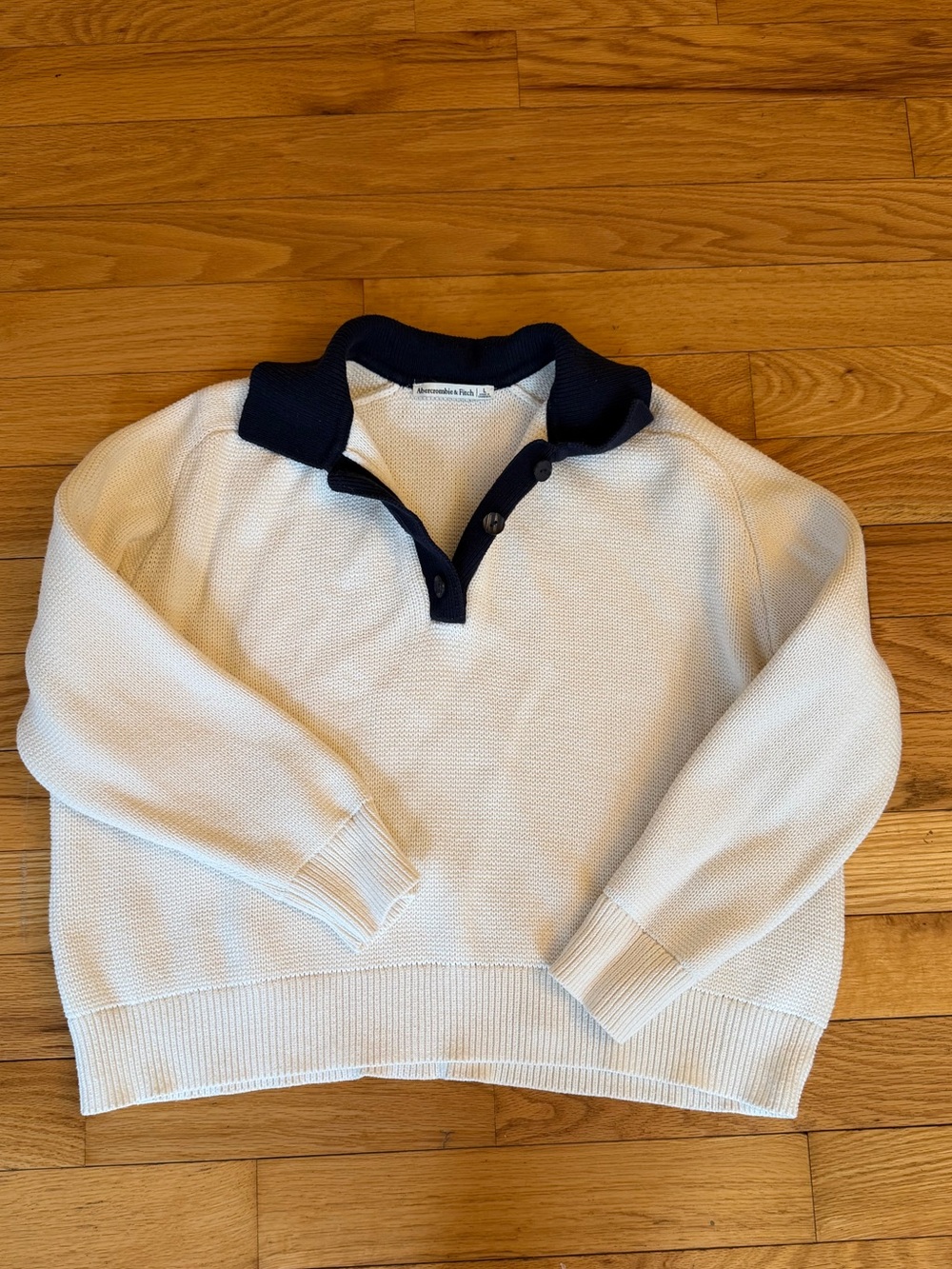Abercrombie and Fitch White Navy Long Sleeve Preppy Polo Sweater Large